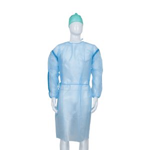 Elastic Or Knitted Wrist SMS/PP+PE Disposable Medical Isolation Gown with blue