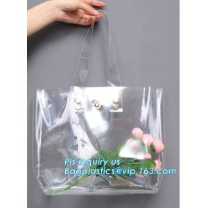 patch handle pe die cut large clear plastic bags with your own logo, pvc tote