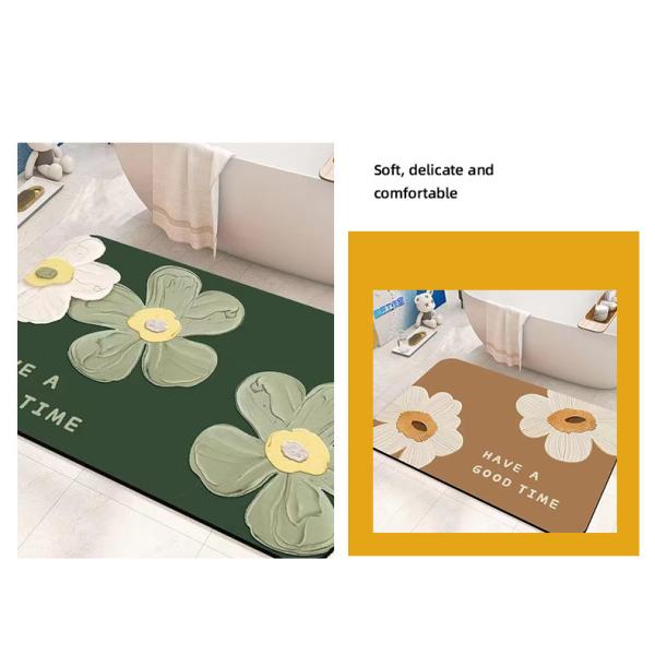 customized Printed Flower Bathroom Waterproof Carpet Absorbent diatom mud mat