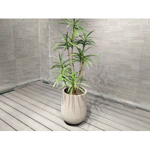 Light Grayish White Repetitive Geometric Pattern Round Fiber Clay Planter