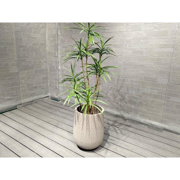 Light Grayish White Repetitive Geometric Pattern Round Fiber Clay Planter