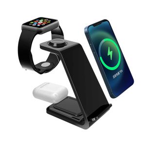 Multifuncion Qi 3 In 1 15w Wireless Charger For Iphone Iwatch Phone Stand Type