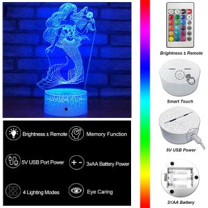 Portable Acrylic Mermaid 3D Lamp RGB LED 16 Colors Smart Touch