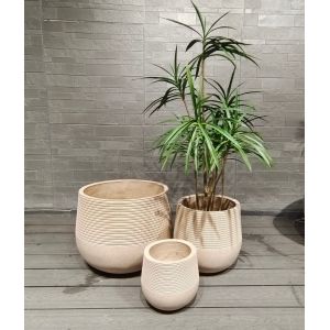 Wholesale Warm Natural Beige Dual - Texture Contrast Round Fiber Clay Planter Home Decoration Project from china suppliers