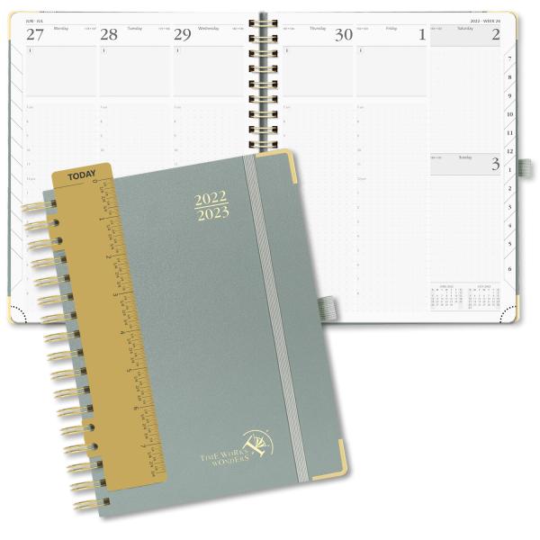Quality Medium Planner Jul. 2023 - Jun. 2023 Grey with Hourly Schedule and Monthly Tabs for sale