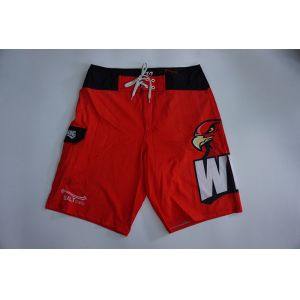 Classic Mid Length Red Men Board Shorts With Side Pocket Flat Waistband
