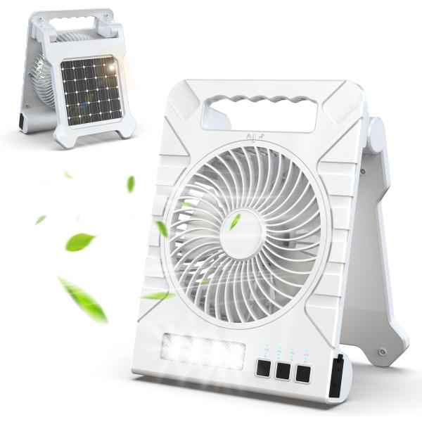Outdoor All-Rounder,Solar/USB-C Dual Charging ,Four-Speed Camping Fan Light
