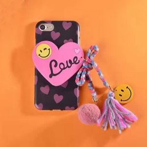 TPU Love Smile Shape Pasted Small Wool Ball Strap Cell Phone Case Cover For