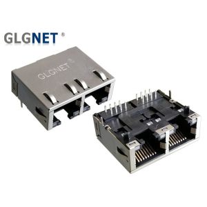 1 X 2 Ports Ganged RJ45 Modular Jack Connector 50 U" Gold Plating EMI Spring