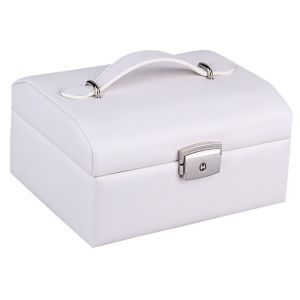 leather covering fashion multiple layer wooden cosmetic lock box with glass