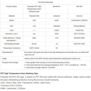 Green Polyester Silicone Adhesive Electroplating Tape Heat Resistant PET Powder