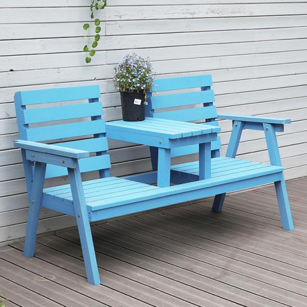 Outdoor Courtyard Solid Wooden Double Chair Bench with Table Enjoy Your Patio in