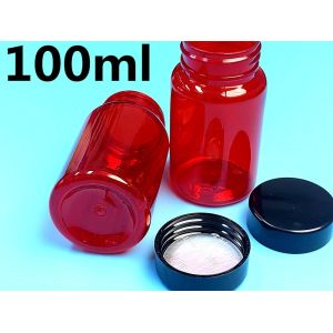 100ml Red Low MOQ PET Plastic Pill Bottles Empty Custom Plastic Vitamin Pill