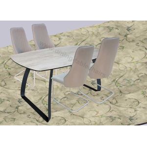 HPL Laminated Fixed Dining Table Horsebelly 1.6 Meter Stylish Legs 8 Seats