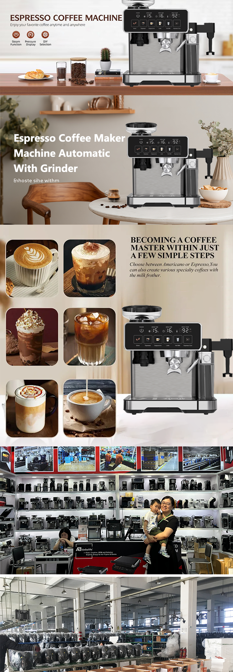 Coffee Machine Cool Espresso Cool Milk 20 Bar Adjustable Grinder Espresso