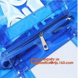 Handle Zipper Lock Cosmetic Pvc Bag With Zip lockk, beach Bag Chain handle