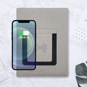 Multipurpose Folding Power Bank Notebook Folder 6 Rings Leather Material