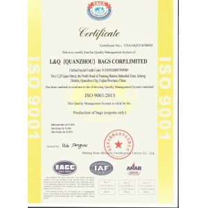L&Q(Quanzhou) Bags Corp. Limited Certifications