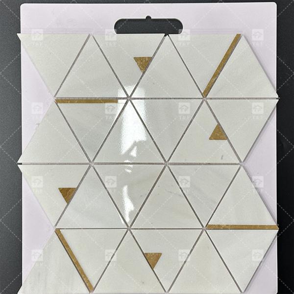 Marble Stone Triangle Luxury Mosaic Tiles With Stainless Steel Metal Mosaic Tile Bathroom Backsplash