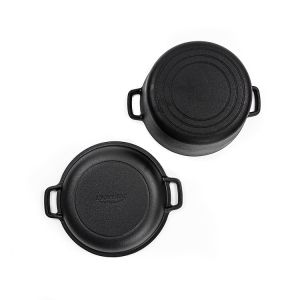 26cm Cast Iron Casserole 4.8L Cast Iron Dutch Oven 2 In 1 Easy Handle