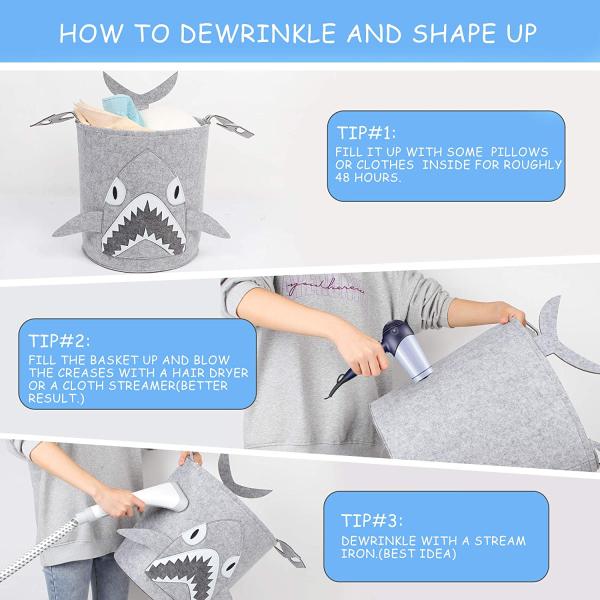 Washable 14"X14"X14" 3mm Shark Felt Baskets With Carry Handles