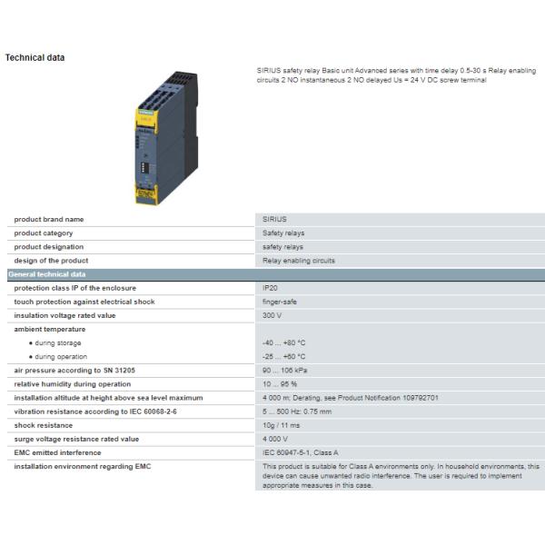 3SK1121-1CB42 1 Best 3SK1 Basic Unit Relay Outputs 24V Siemens SIRIUS Safety Relay