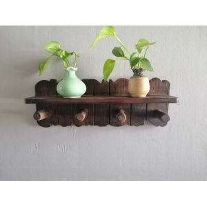 Wall Floating Shelf Wall Mounted Coat Rack 15.75 Inch, Dark Brown
