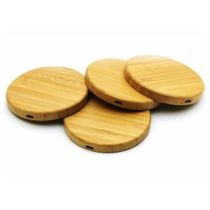 Wireless Charging Round Shape Power Bank Maple Wooden Bamboo Material