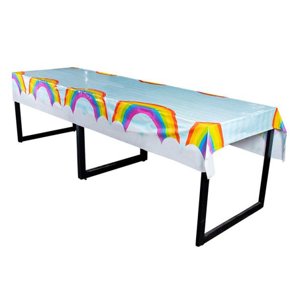 Rainbow Printed PE Plastic Fitted Table Covers Disposable 54 × 108 Inch