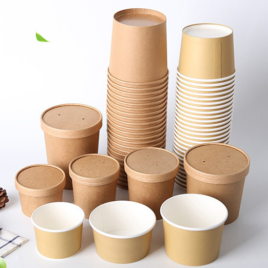 Kraft Paper Soup/Hot Food Cup with Vented Lid Disposable Paper Soup Containers |