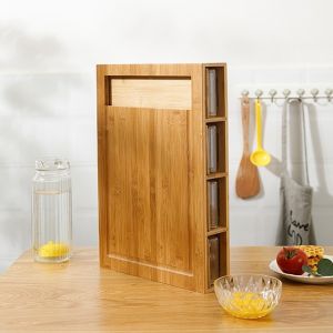 Bamboo Cutting Board with 4 Drawer Organizer Trays Space-Saving Kitchen