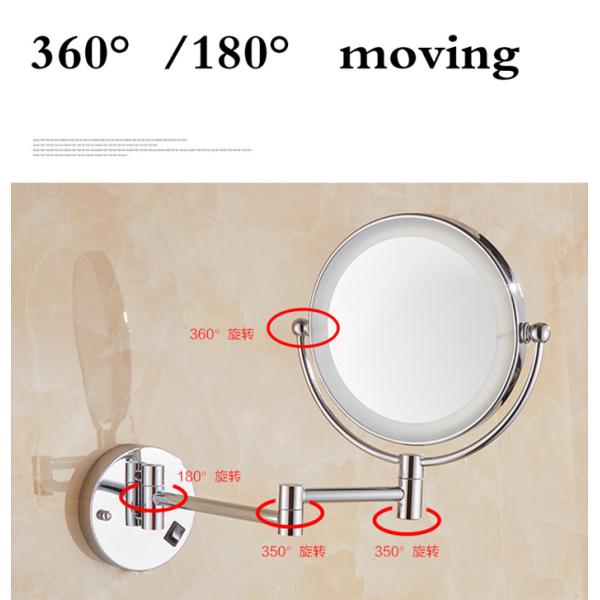 Double Sided LED Mirror Tri Fold Backlit Vanity Wall Mirror Round Shape