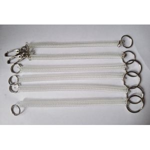 China Custom Clear High Quality Plastic Spring Coil Retainer with Key Ring and Oval Hook&Key Ring for Bags Pendants on sale