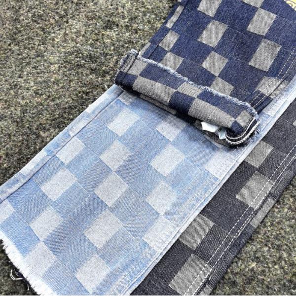 Checker Design Kids And Jean Skirt Non Elastic Jacquard Denim Fabric