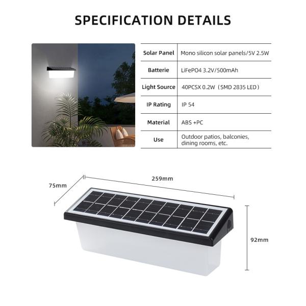 Solar LED Wall Light 120° Beam Angle IP65 Waterproof 40PCSX 0.2W SMD 2835 LED