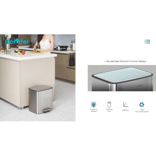 Rectangular Foot Operated Trash Can With Inner Bucket , Home Kitchen Step Trash Can