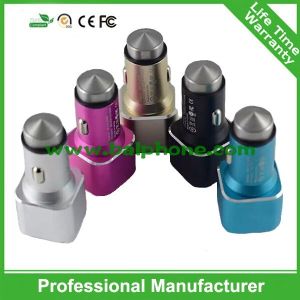 China factory supply safest dual usb port aluminum alloy car charger with emergency hammer on sale