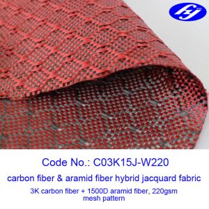 Mesh Pattern Carbon Kevlar Hybrid Fabric With Jacquard Hybrid Woven