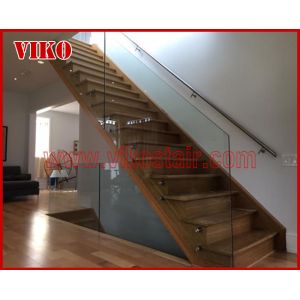 Solid Wood Staircase VK97S Beech Handrail Tread Beech ,Railing tempered glass,