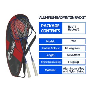Offensive Type Heavy Tip Hard Rod Badminton Racket Set 1 Pair Aluminum Rackets
