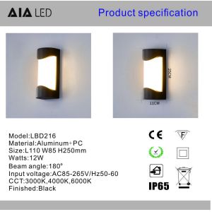 Waterproof IP65 vertical 12W outdoor wall sconce lighting fitting external wall