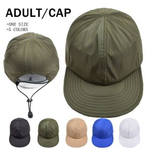 Drawstring Adjustable Flat Brim Shading Camper Cap 62CM Embroidery Pattern