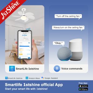 1stshine Ceiling Fan Light with White Blades and 6 Speeds 110-240V/50Hz-60Hz