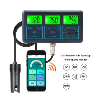 China WiFi Tuya App Digital Multi-Function PH Meter 7-in-1 PH EC ORP TDS RH% CF Temperature  Online Tester Water Quality Analyzer on sale China WiFi Tuya App Digital Multi-Function PH Meter 7-in-1 PH EC ORP TDS RH% CF Temperature  Online Tester Water Quality Analyzer on sale