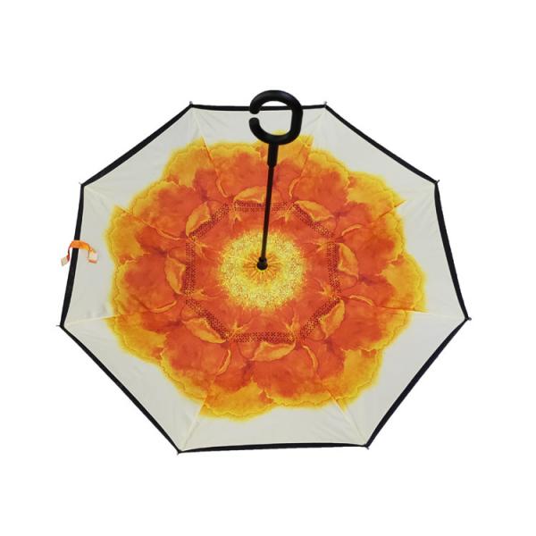 Quality Full Digital Printing Pongee Reverse Inverted Umbrella With C Handle for sale