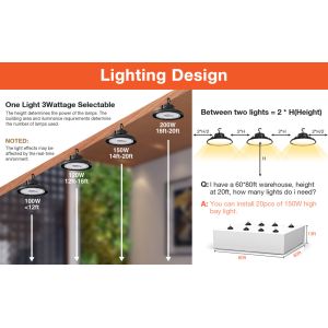 Ceiling 150lm/W 3CCT Adjustable 240 Watt LED High Bay Light For Garage
