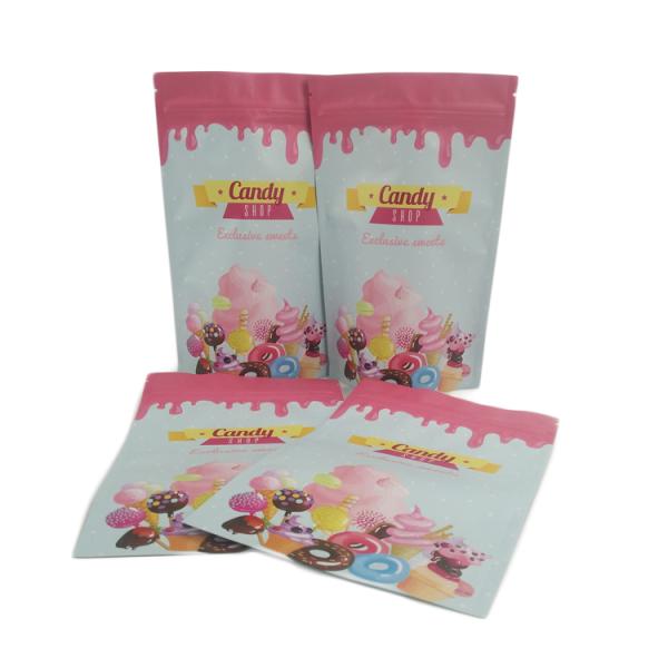 Custom Printing Aluminum Foil Child Resistant Candy Packaging Mylar Bag Matt Smell Proof Childproof Pouch
