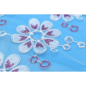 Polyester Mesh Sequin Lace Trim , Petal Embroidered Lace Trims