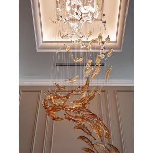 Customized Hotel Lobby Handmade Artistic Flying Feather Glass Pendant Lamp