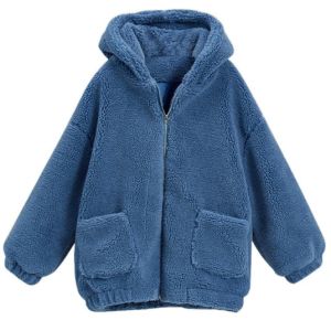 Womens Autumn Winter DTM Hooded Open Front Lamb Wool Coat